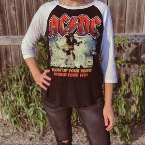 “Blow Up Your Video World Tour 1988” AC/DC Black Baseball Tee ⚡️